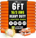 6ft Outdoor/Indoor Extension Cord 16/3 Gauge Heavy Duty 3 Prong SJTW, Waterproof by LifeSupplyUSA