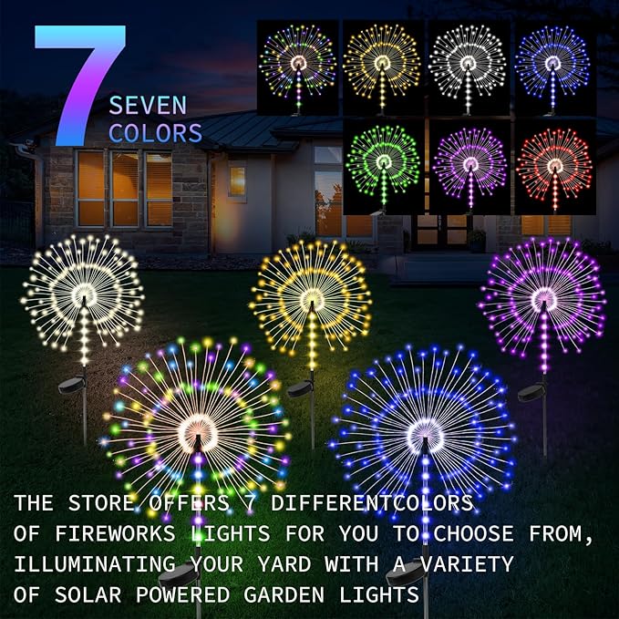 2 Pack 250LED Solar Garden Lights Outdoor, Dual Lighting Modes Firework Lights - Image 6