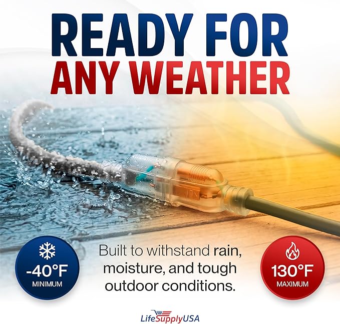 10ft Outdoor/Indoor Extension Cord 12/3 Gauge Extra Heavy Duty 3 Prong SJTW - Image 5