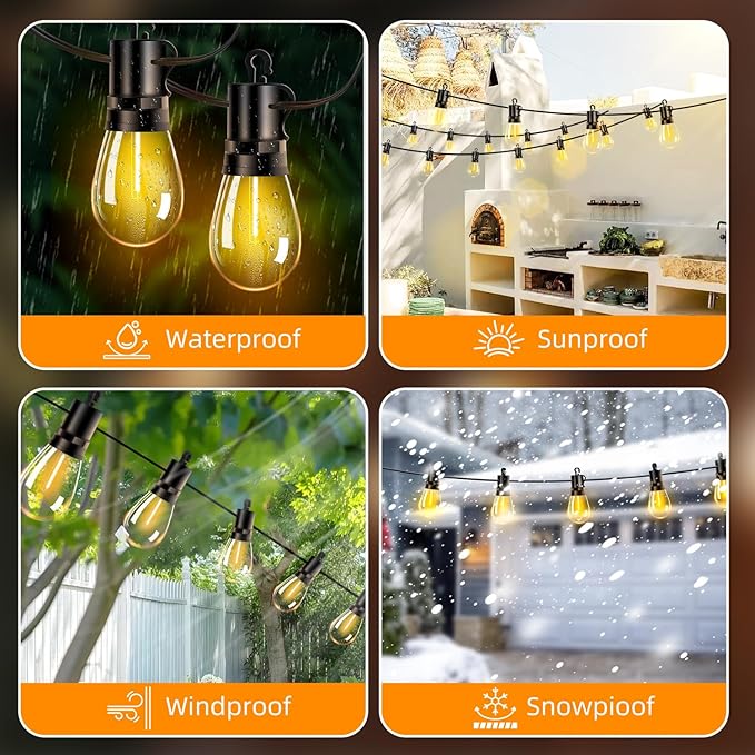 Outdoor Patio String Lights 200ft: S14 LED Shatterproof Bulbs 3 Modes Button - Image 5