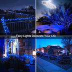JMEXSUSS 4 Pack 100 LED Solar Fairy Lights, 33ft Blue Solar String Lights - Image 7
