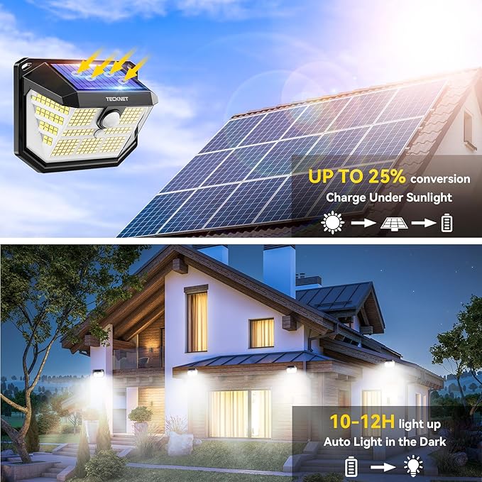 TECKNET 231 LED Solar Motion Lights Outdoor Waterproof, 8 Pack 300° Angle & 3 - Image 2