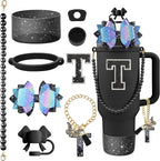9PCS Black for Stanley Cup Accessories Set Bling Initials Bow Charms for by Unknown