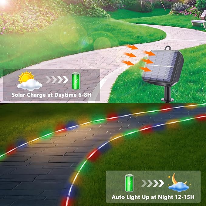 Solar Rope Lights, 2 Packs Total 132ft 400LED Solar String Lights, 8 Modes - Image 4