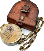 Vintage Brass Compass with Leather Case – Engraved “Not All Those Who Wander - Image 4