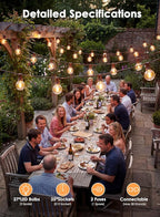 SUNSGNE 25FT Brown Outdoor String Lights, Shatterproof LED Globe String Lights - Image 4