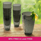 Kate Aspen Smoke Grey Hammered Plastic Tumblers, Plastic Drinking Glasses Set - Image 3