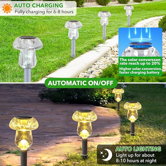 Benany Solar Lights Outdoor, 8 Pack Mushroom Lights Outside Waterproof - Image 4