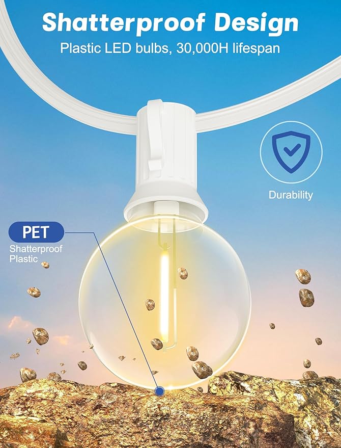 SUNSGNE G40 Globe White String Lights Outdoor - 100FT White Patio Lights - Image 4