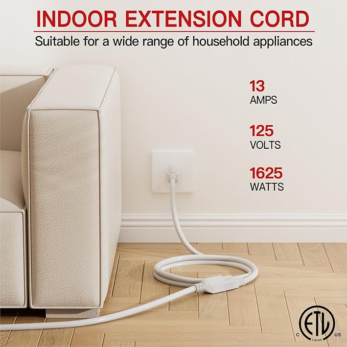 16/3 Short Extension Cord 3 FT 2 Pack, Indoor 3 Prong Power Cable, Suitable - Image 3