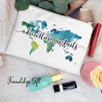 Travel Bag Adventure Awaits Makeup Case Cosmetic Bag Nature Linen World Map - Image 9