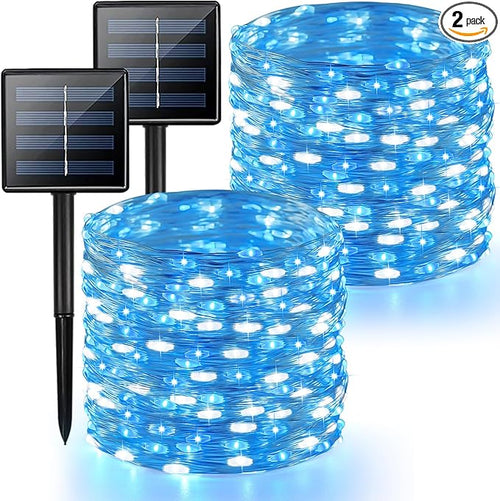 2 Pack Blue and White Solar String Lights Outdoor, 80FT 200 LED Waterproof by BHCLIGHT