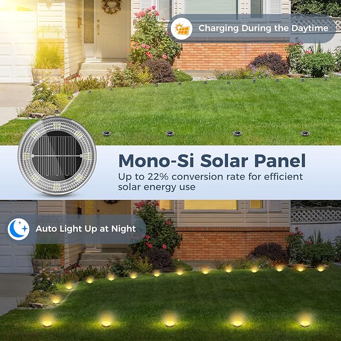 Peasur Mini Solar Ground Lights, 2 Pack Flat Solar Disc Lights Outdoor - Image 3
