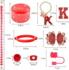 9PCS Red for Stanley Cup Accessories Set Bling Initials Bow Charms for Stanley - Image 3