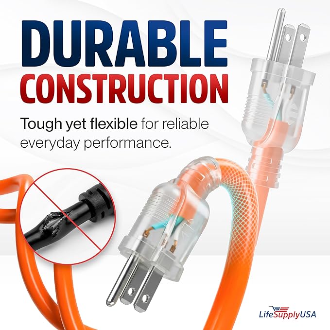 75ft Outdoor/Indoor Extension Cord 10/3 Gauge Ultra Heavy Duty 3 Prong SJTW - Image 3