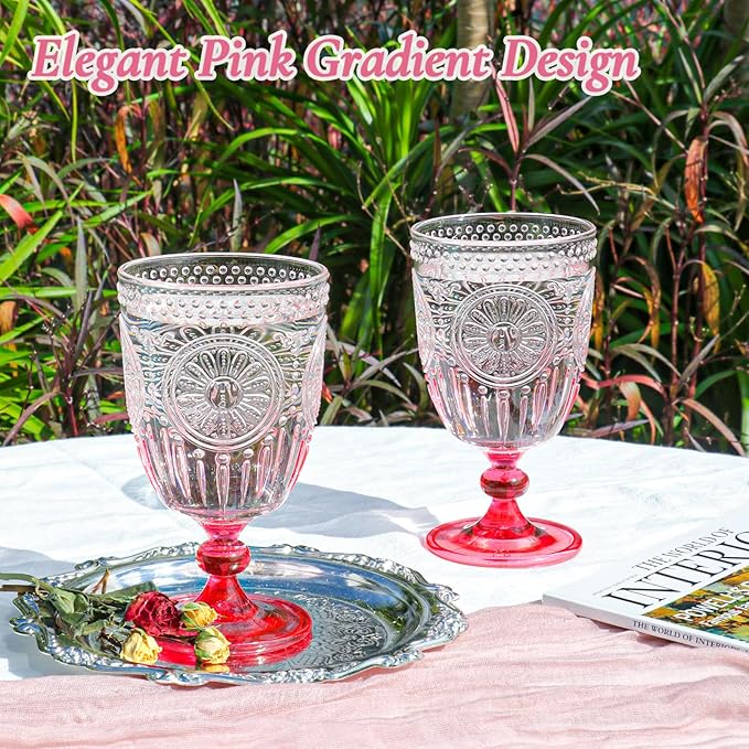XUWAIDSGN 24Pcs Plastic Vintage Wine Glasses 13.5oz Reusable Embossed Goblet - Image 3