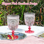 XUWAIDSGN 12Pcs Plastic Vintage Wine Glasses 13.5oz Reusable Embossed Goblet - Image 3