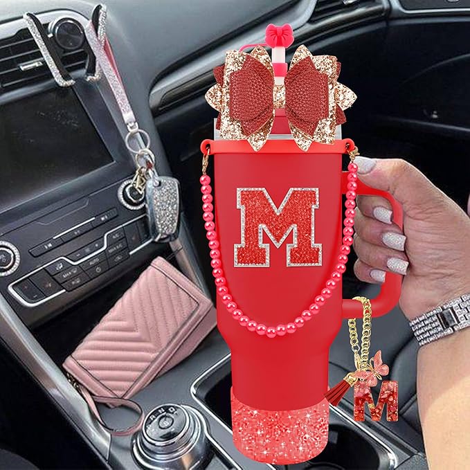9PCS Red for Stanley Cup Accessories Set Bling Initials Bow Charms for Stanley - Image 6
