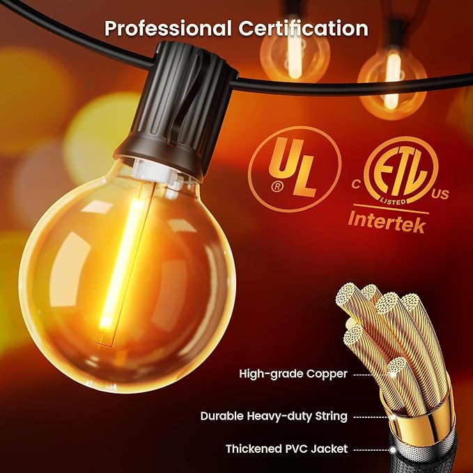 OHLUX Outdoor String Lights, 27FT LED Patio Lights - Image 4