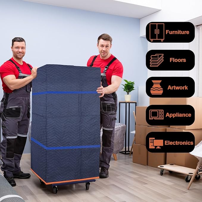 2 Moving Blankets 72x80in with 1 Elastic Rubber Band – Durable Quilted Moving - Image 4