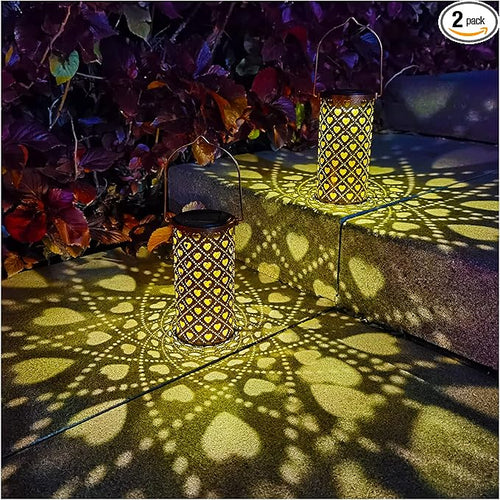 2 Pack Solar Lanterns Outdoor Hanging Heart Pattern Decor Lantern, Waterproof by AITENISEN