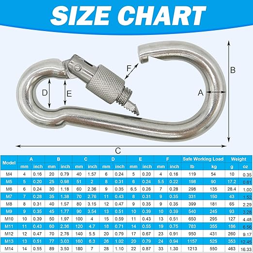 304 Stainless Steel Carabiners -2.36 inch Heavy Duty, Durable & Rust-Free Clips - Image 6