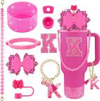 9PCS Hot Pink for Stanley Cup Accessories Set Bling Initials Bow Charms for by Unknown