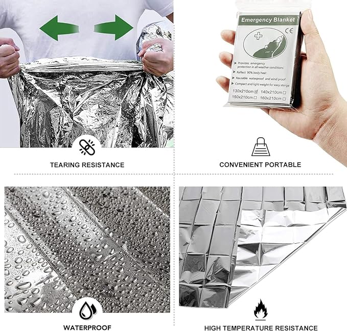 Emergency Foil Blanket Silver, Survival Thermal Mylar Blankets Individually - Image 4