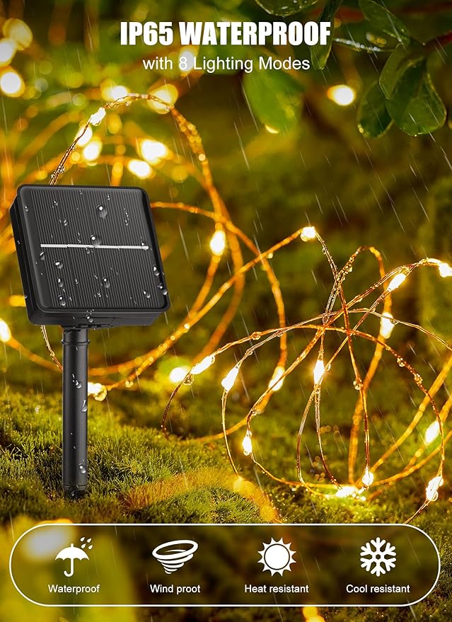 Minetom Solar String Lights for Outside, 33Ft 100 LED Outdoor Solar Fairy Lights - Image 3