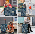 ANNA QUEEN Blue Patchwork Luggage Cover, Modern Grid Suitcase Protector - Image 6