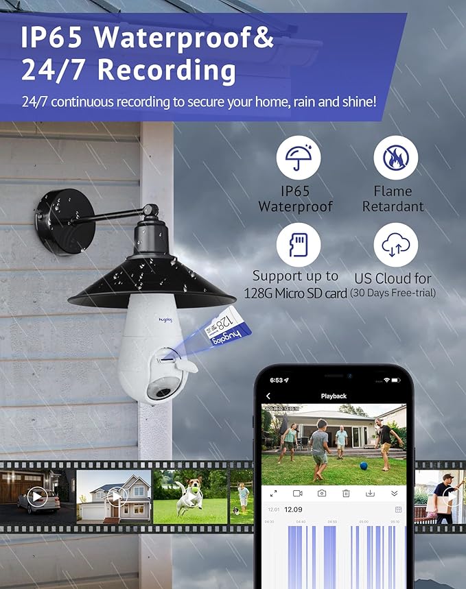 Hugolog 2K Light Bulb Security Cameras Wireless Outdoor-2.4GHz Cameras - Image 6