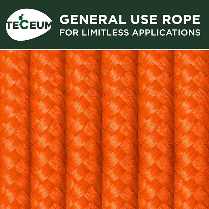 TECEUM Rope – 90 Feet x 1/4 Inch – Orange – Strong All-Purpose Utility Rope – - Image 9