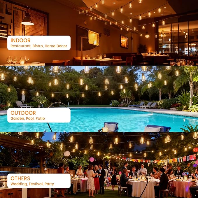 LED Outdoor String Lights 200ft ST38 Waterproof Patio Lights - Image 6