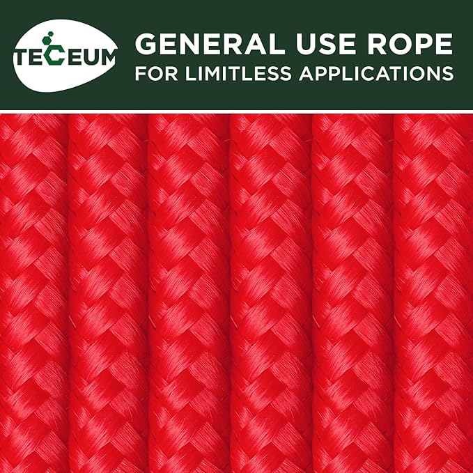 TECEUM Rope – 90 Feet x 3/8 Inch – Red – Strong All-Purpose Utility Rope – - Image 9