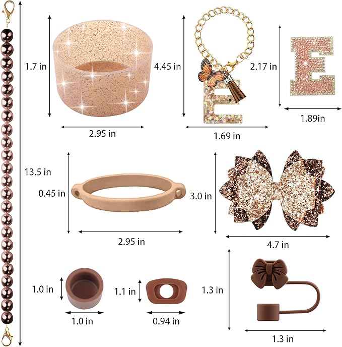 9PCS Brown for Stanley Cup Accessories Set Bling Initials Bow Charms for - Image 3
