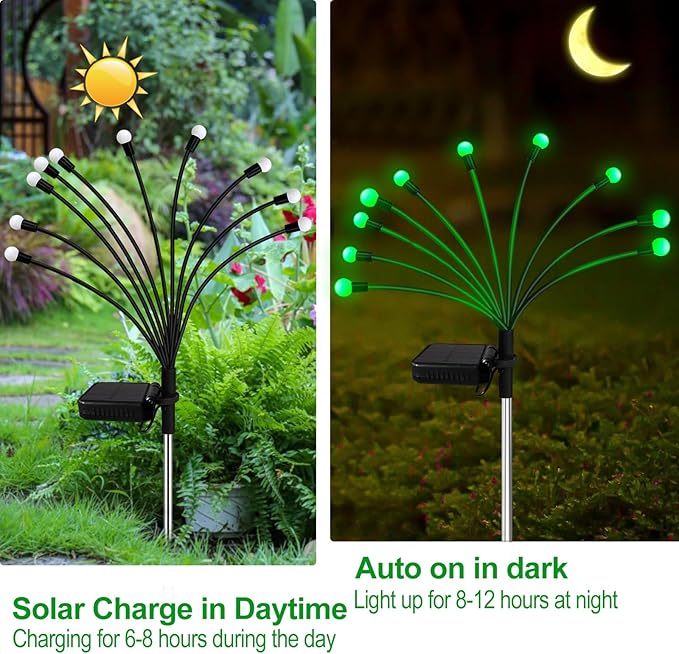 Solar St Patricks Day Lights Outdoor, 6 Pack 48 LED Solar Green Firefly Lights - Image 3