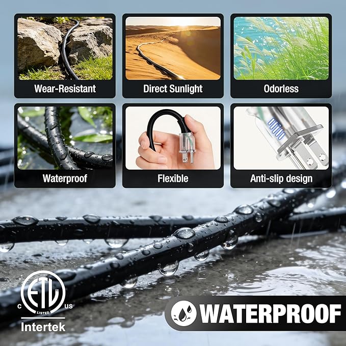 100 FT Outdoor Extension Cord Waterproof, 16/3 Gauge Heavy Duty 3 Prong Power - Image 5
