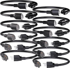 12 Pack Short Extension Cord 1 Foot Black, 16/3 Gauge Indoor Power Extension by POWGRN