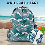 Drawstring Backpack with Mesh Pockets String Gym Bag Sackpack Sandproof Water - Image 3