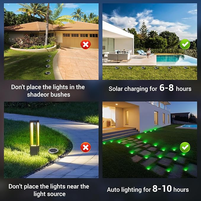 Peasur Mini Solar Ground Lights Outdoor, 8 Pack Flat Solar Powered Disc Lights - Image 7