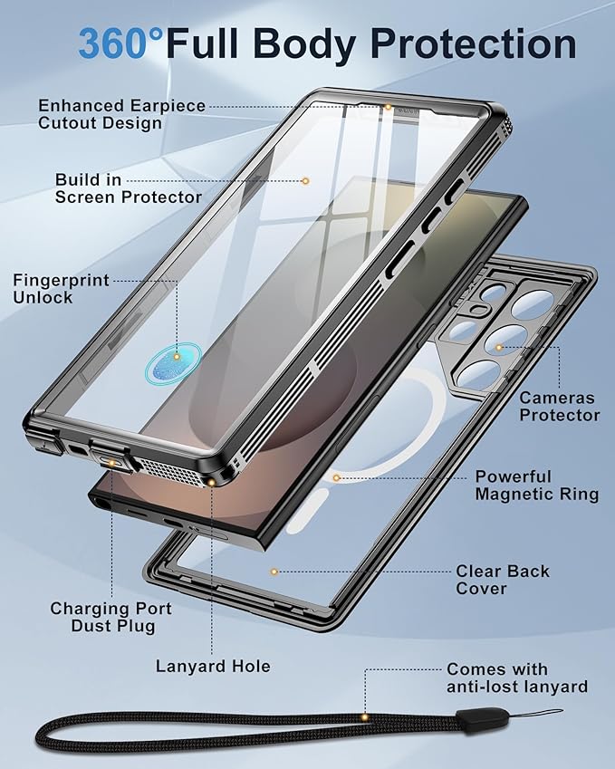 for Samsung Galaxy S25 Ultra Waterproof Case, Magnetic Heavy Duty Military - Image 5