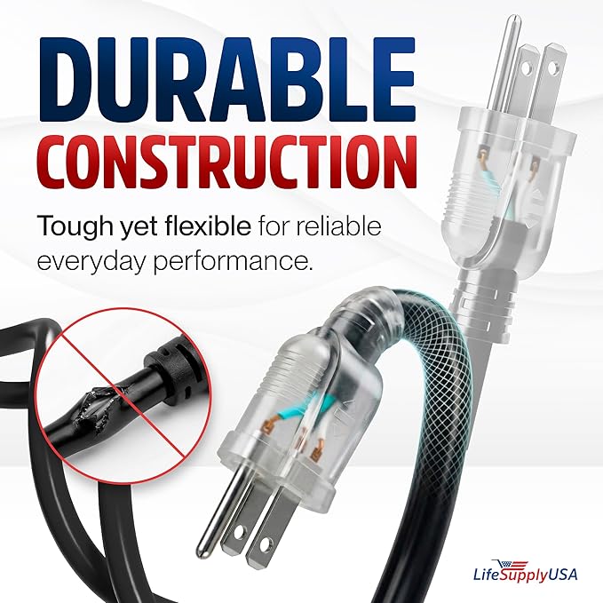 25ft Outdoor/Indoor Extension Cord 16/3 Gauge Heavy Duty 3 Prong SJTW, - Image 3
