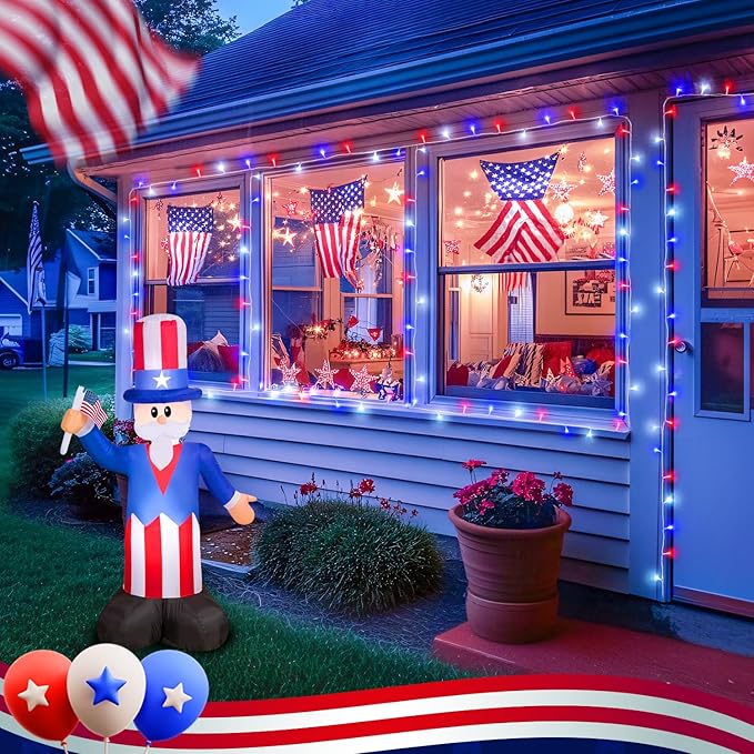 JMEXSUSS 2 Pack Red White and Blue Lights Outdoor, 33ft 100 LED 4th of July - Image 2