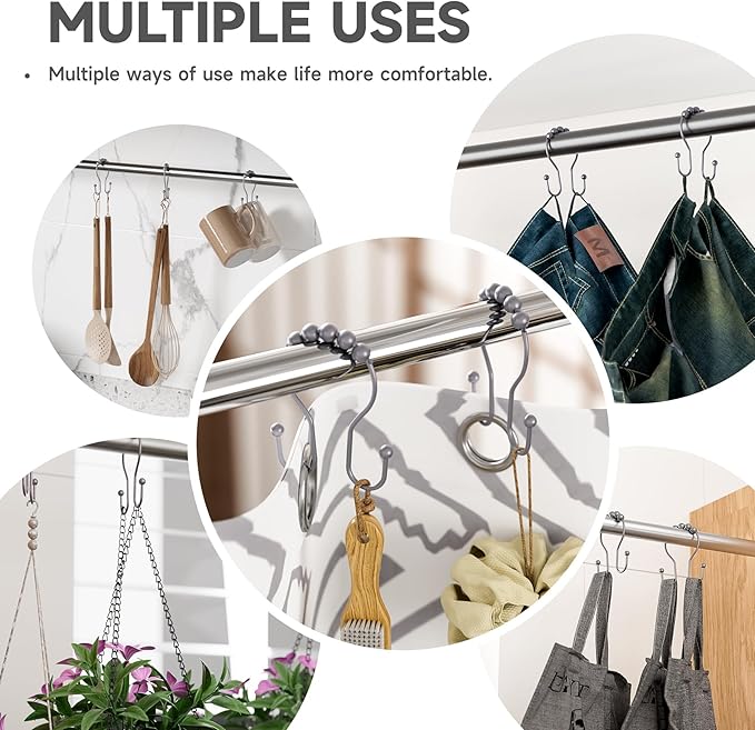 Bathway Shower Curtain Hooks, Shower Curtain Rings Rust Proof Double Hook - Image 6