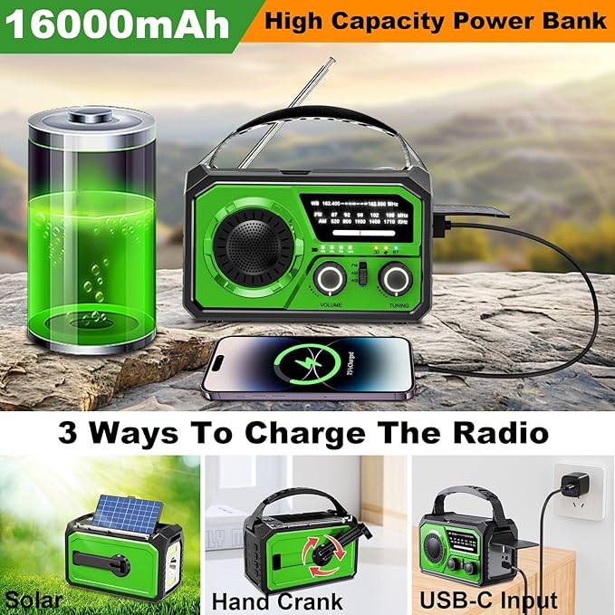 16000mAh Hand Crank Emergency Weather Radio - Image 4