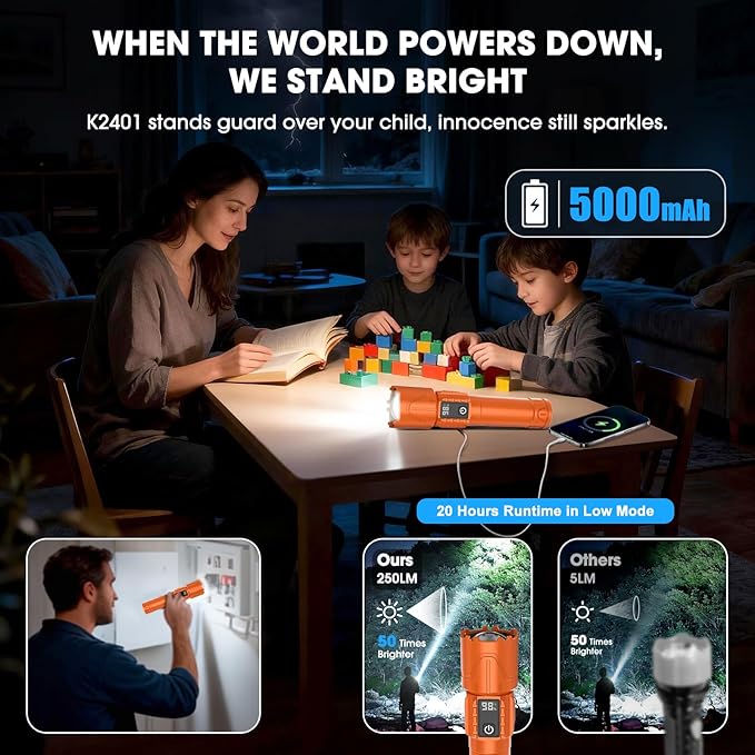 Rechargeable Tactical Flashlights 2000 High Lumens - 5000mAh Super Bright LED - Image 2