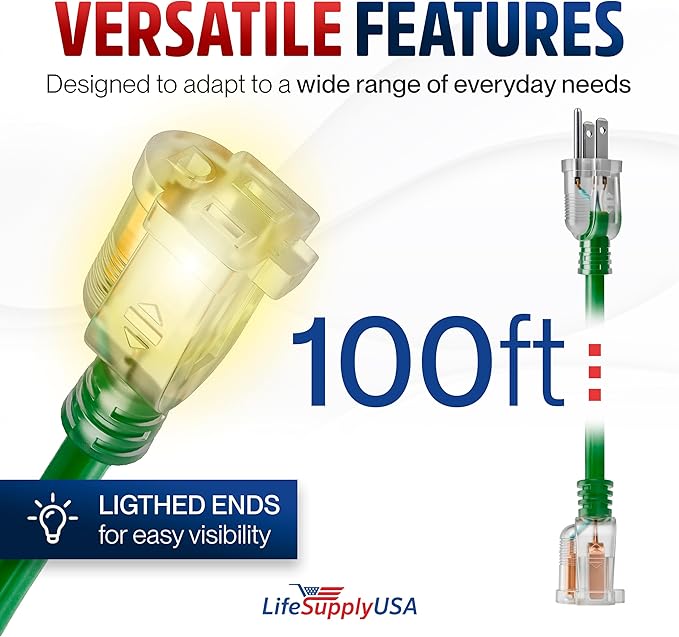 100ft Outdoor/Indoor Extension Cord 14/3 Gauge Heavy Duty 3 Prong SJTW - Image 6