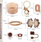 9PCS Brown for Stanley Cup Accessories Set Bling Initials Bow Charms for - Image 3