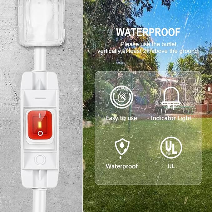 Extension Cord with Switch On/Off Waterproof Switch 15Ft No Plugging and - Image 4