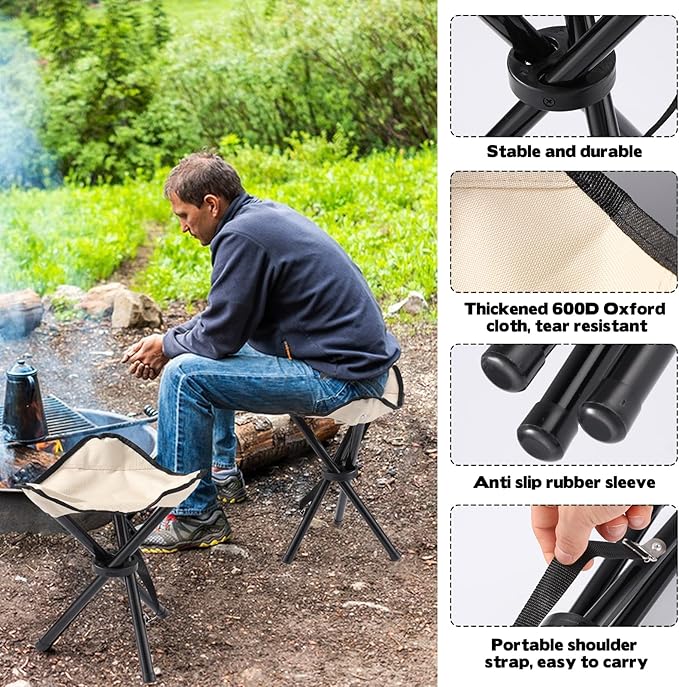 Travel Folding Camping Stool, 14.6 inches Lightweight Outdoor Tripod Chair and - Image 4
